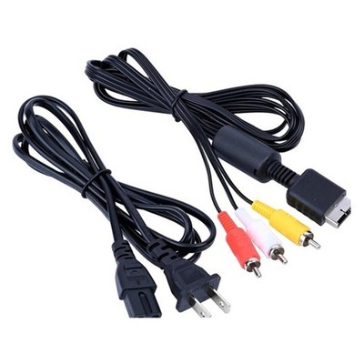 AV RCA + AC Power Cable For Sony PlayStation 1 PS1 PS2 FAT Console