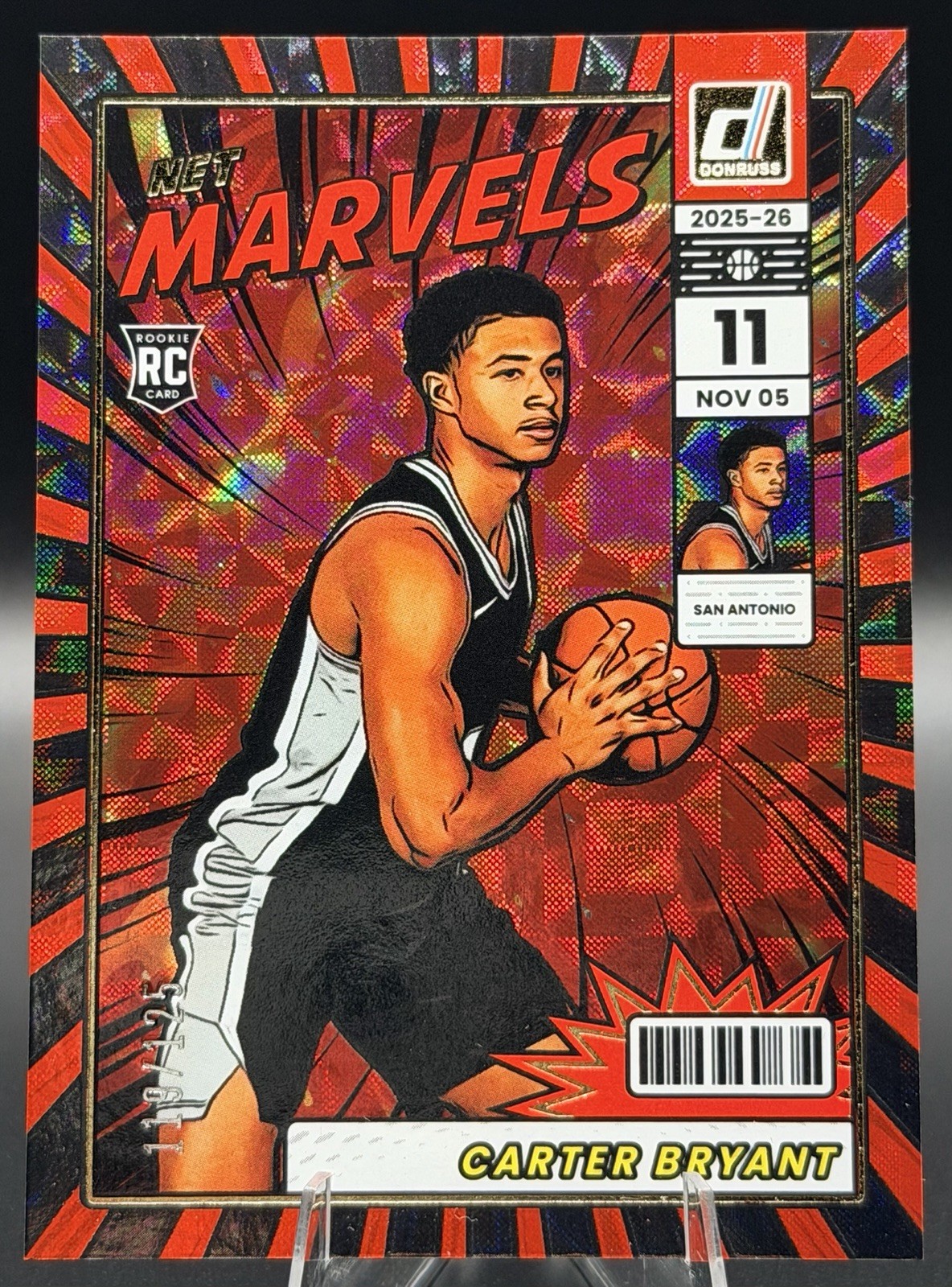 Carter Bryant 2025-26 Panini Donruss Net Marvels Red Hyper /125 Rookie #12 Spurs