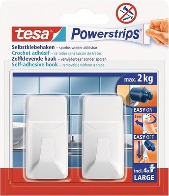 Tesa Powerstrips Haken Large ECKIG - Selbstklebender Wandhaken für Glas