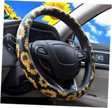 Leather Flowers Car Steering Wheel Cover, Fashion Floral Steering Black Yellow