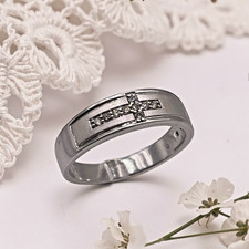 Men's Christan 925 Sterling Silver CROSS CZ Accent 6mm Band Ring, size 12