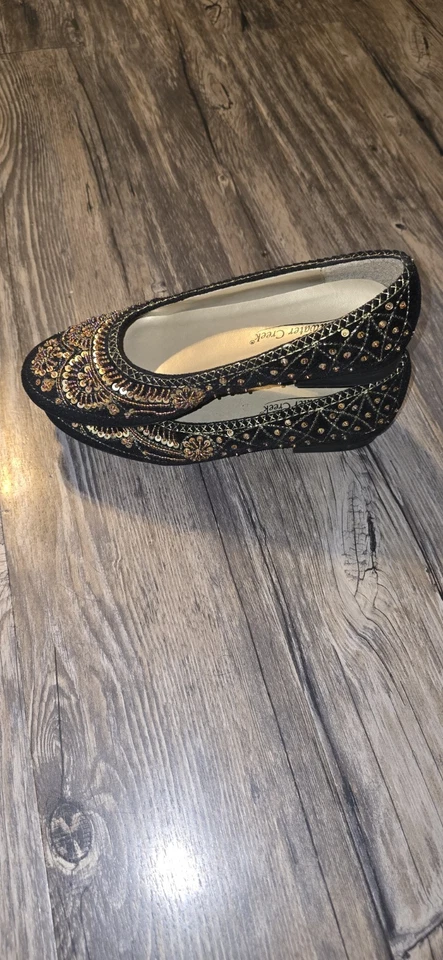 Coldwater Creek Black and Gold Loafers with Embellished Design - Image 4 of 4