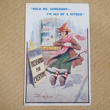 Original Vintage Postcard Funny Comic, Newsagent Shop Notice Board Husbands