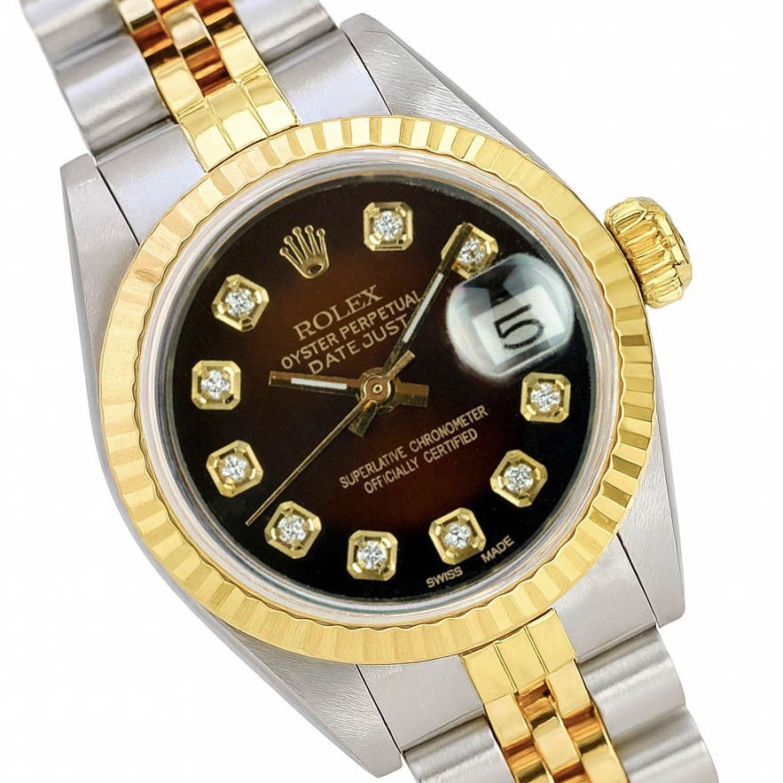 YOKO'sです Rolex Datejust 69713 Ladies 18KY & SS Brown Diamond Dial Fluted