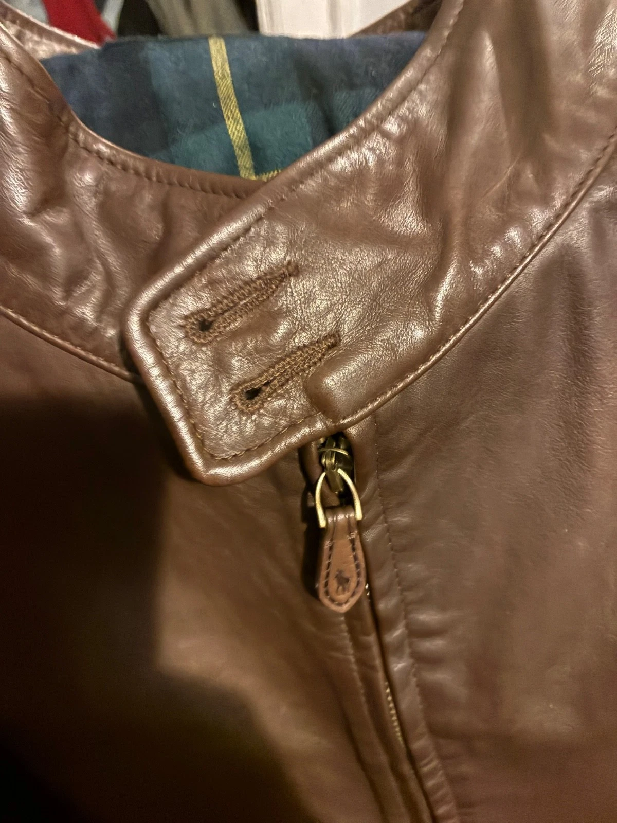 Vintage Polo Ralph Lauren Brown Leather Harrington Jacket - Big & Tall 4XB (4XL) - product detail image 4