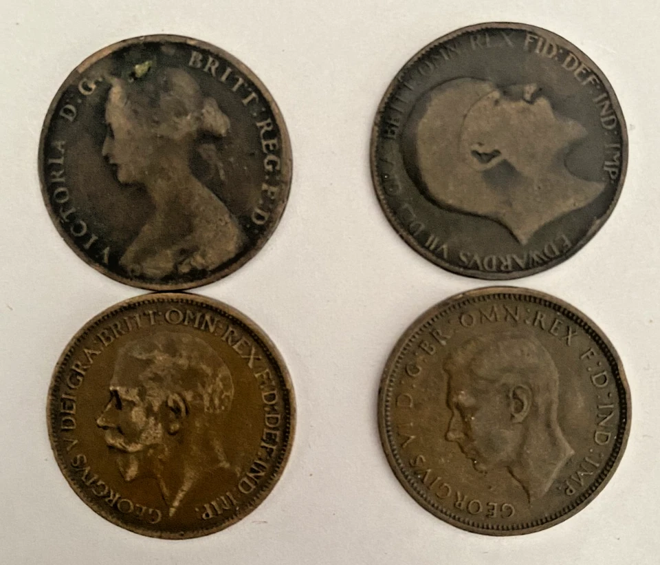 Raro lote de medio centavo británico 1861-1938 x4 - monedas de error, coleccionables Reino Unido Foto 3 de 4