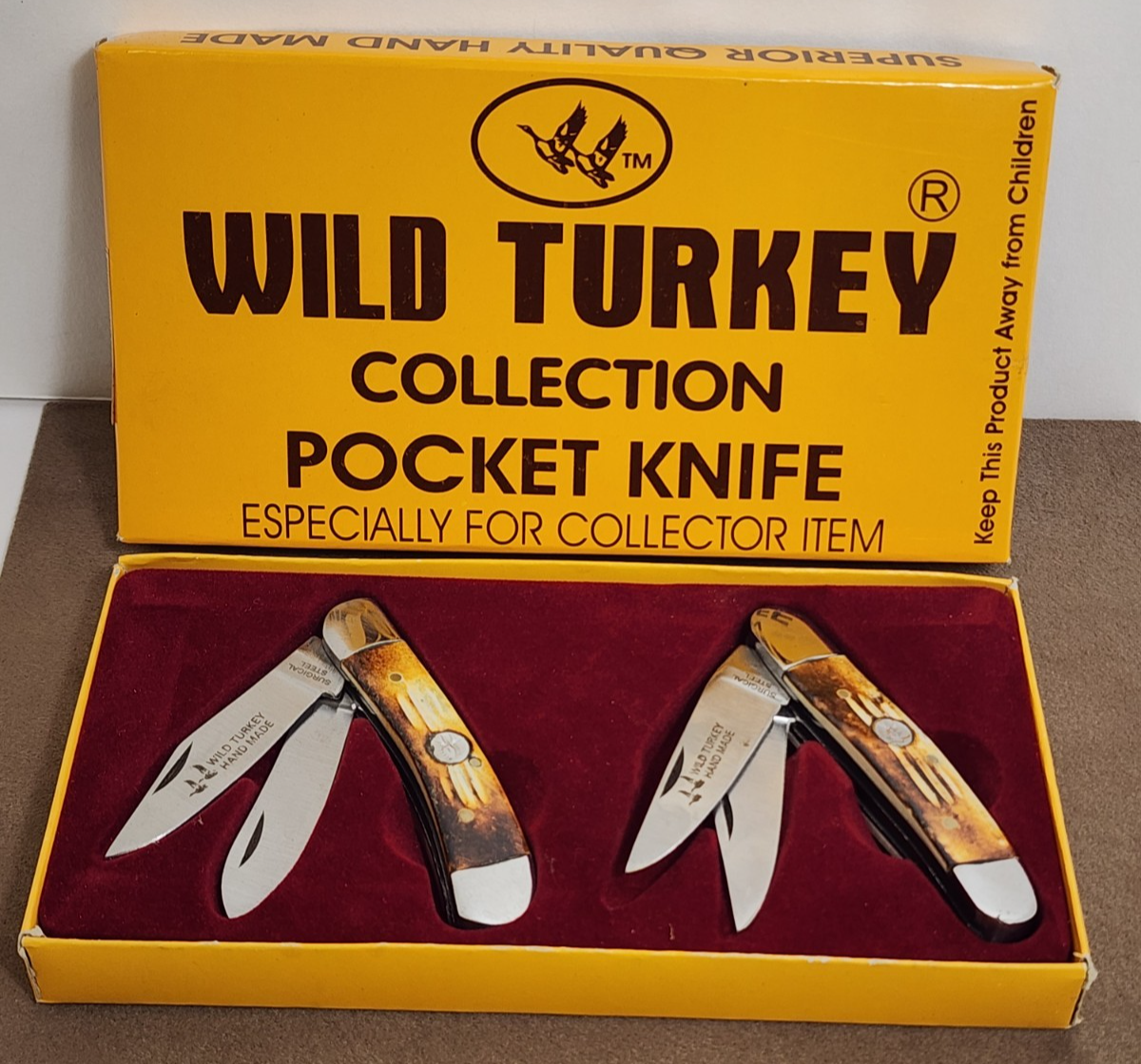 Wild Turkey Pocket Knife Set 2 Handmade Trapper & Hunter Bone