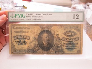 1891 $20 LARGE SIZE NOTE SILVER CERTIFICATE PMG FINE 12 CONDITION