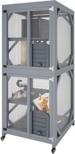68" Outdoor Cat House Enclosure Catio Wooden Large Cage Pet with Platforms