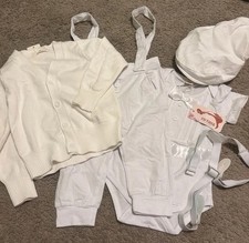 Boys Formal White Cotton Layette Set Cardigan Bodysuit Pants Hat Baptism outfit