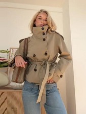 TRENCH CORTO DONNA CINTURA COLLO COREANA DOPPIOPETTO VINTAGE CHIC
