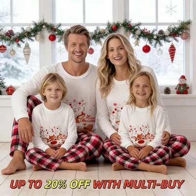 Christmas Pyjamas Family Matching PJs Set Xmas Ladies Mens Kids Baby Nightwear