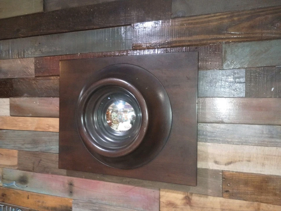 Espejo convexo ojo de buey Global View Dallas, Texas Wood marco de madera ojo colgante de pared Foto 3 de 4
