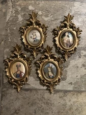 Lot Of 4 Norleans Gold Ornate Puffy Silk Pressed Small Frames Made In Italy VTG