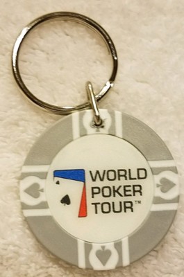 WORLD POKER TOUR POKER CHIP KEYCHAIN  GREY GRAY 1.5'' TEXAS HOLD EM
