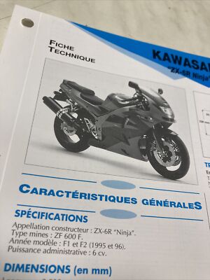 5冊まとめ売り Kawasaki ZX-6R Ninja ZX6R F1 1995 F2 1996 Fiche technique moto RMT