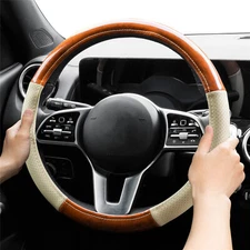 Car Accessories Universal Steering Wheel Cover Beige Leather Anti-slip 38cm/ 15"