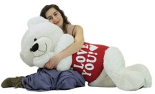 Giant Valentine's Day Teddy Bear 52 Inch White Soft, Wears T-shirt I Love You