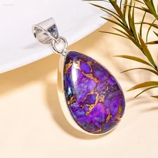Purple Copper Turquoise Gemstone Pendant 925 Sterling Silver Handmade Gift PG546