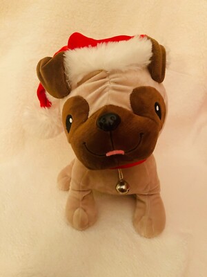 Hallmark Christmas Pug Plush Puppy with Santa Hat and Jingle Bell 
