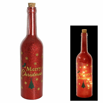 Frohe Weihnachten ''Light Up'' rot glitzernde Flaschendekoration