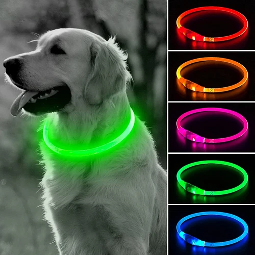 Flashing LED Light Up Dog Collar USB Rechargeable Pet Luminous Safety Nylon UK - Picture 1 of 16
