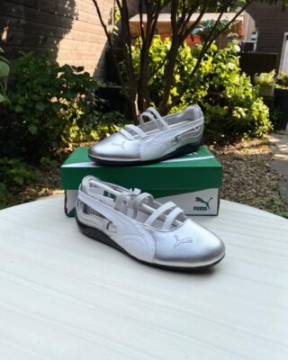 Puma Speedcat Ballet Metallic Silver White Womens Mary Jane