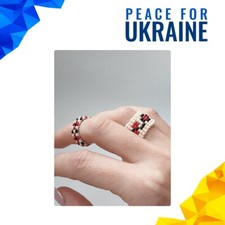 Set of two beaded rings with Ukrainian traditional ornaments