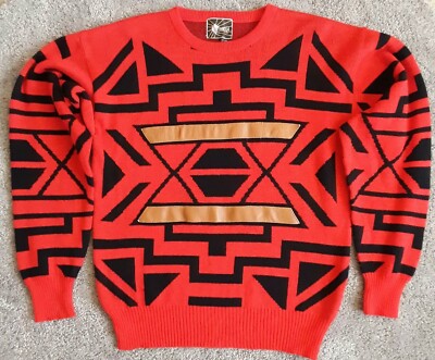 Vintage Tyrolia Head Wool Blend Sweater Geometric Ski Snowboard tribal Aztec L