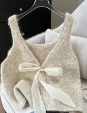 Sweet Womens Girls Bow Knit Vest Tops Waistcoat Gilet Pullover Camisole Casual
