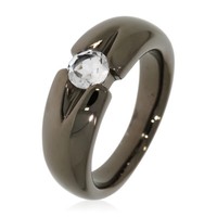 Xen Ring Mit 5 Mm Bergkristall Ca. 0,50 Ct. Black Rhodium 54 / 17,2 Mm