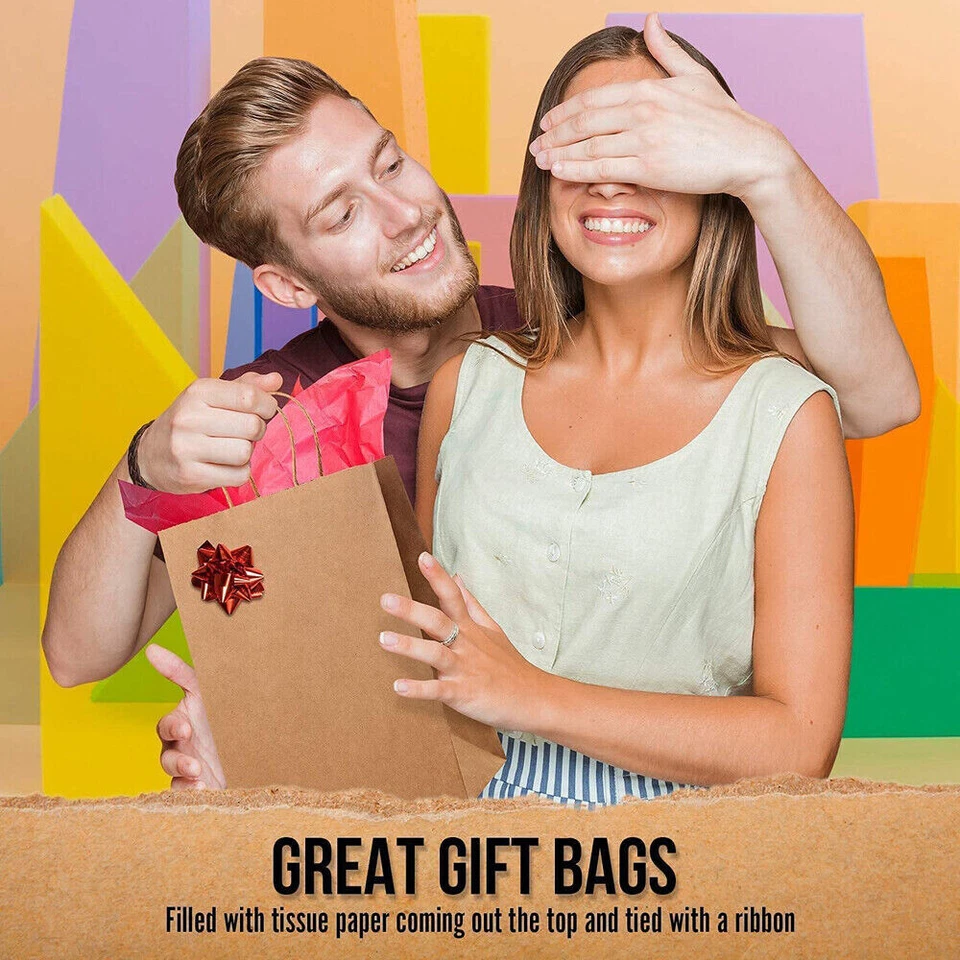 10-50X Bulk Kraft Paper Bags Gift Shopping Carry Craft Brown Bag with Handles AU - image 4 of 4