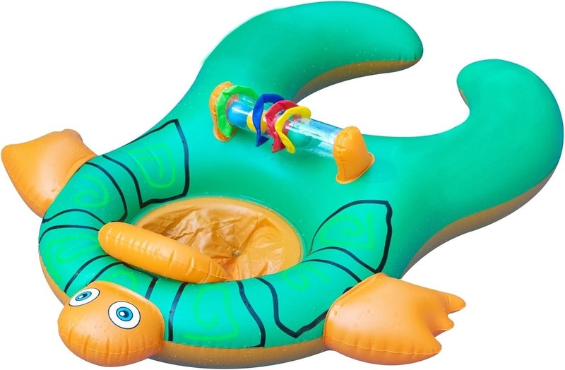40" Green and Orange Turtle Baby and Mom Inflatable Swimming Pool Seat