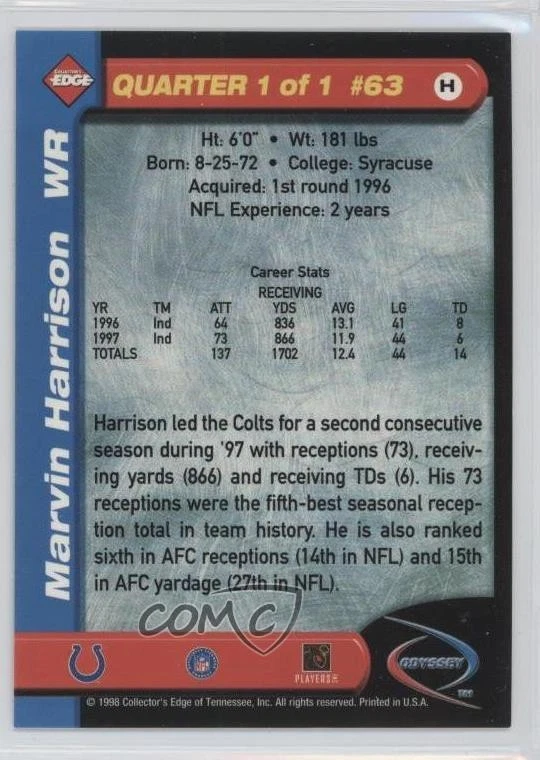 1998 Odyssey Level 2 HoloGold Missing Foil Serial Number Marvin Harrison HOF - Image 2 of 2