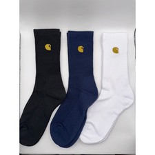 Carhartt WIP Chase Socks Navy Blue Gold Logo Crew Workwear Men One Size