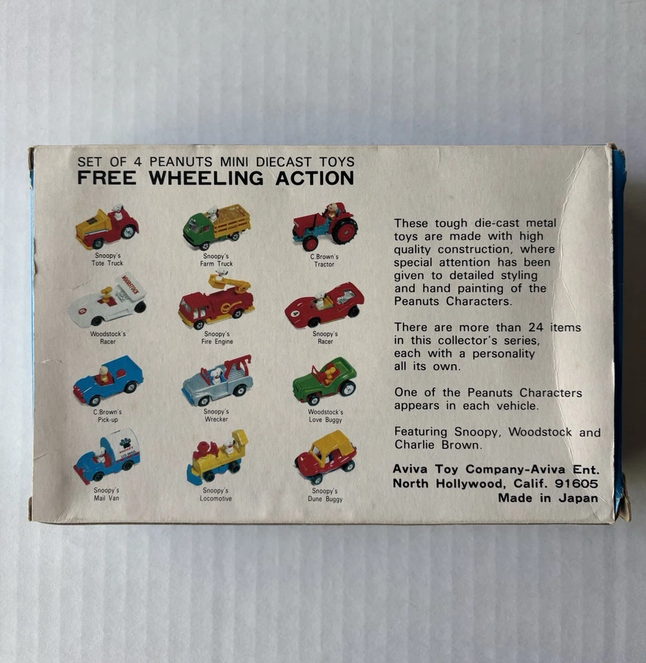 RARE Vintage Aviva Peanuts Snoopy mini diecast Set 1/64 Japan VHTF New in box - Image 2 of 4