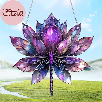 Colored Lotus Stained Window Hanging Ornament, Lotus Acrylic Double-Sided Printe