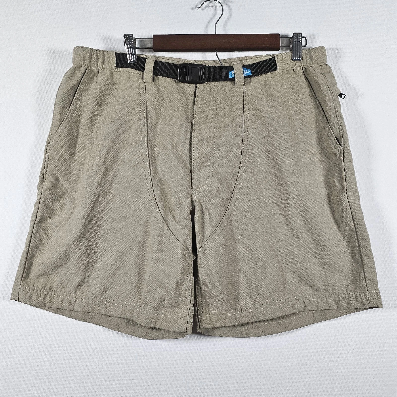 Kavu Shorts Men Large Brown Khaki Belted Big Eddy 100% Nylon Canvas Hiking