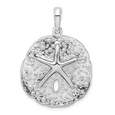 Sterling Silver Rhodium-Plated Polished and Textured Sand Dollar Pendant