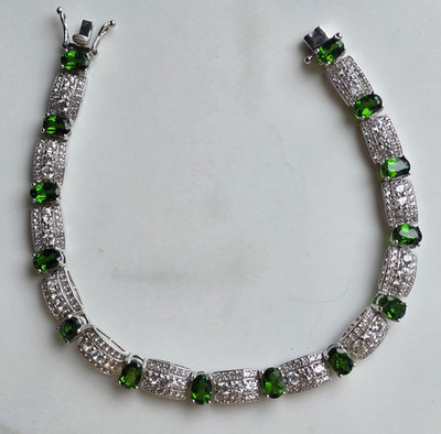 Colleen Lopez Sterlingsilber Chromdiopsid/weiße Zirkonlinie Armband 7,5 Zoll