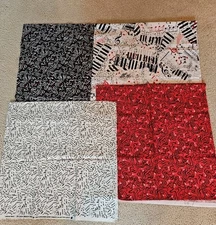 Lot of fabric music theme, black red white, piano keys, Music Notes Cotton Quilt