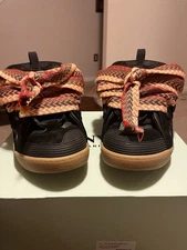 LANVIN BLACK GLOSSY METAL EMBROIDERED 100% LEATHER SHOE ITALY # 10 NEW BOX