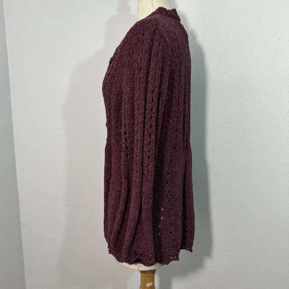 Cardigã Tweeds Feminino 6 Borgonha Crochê Malha Manga Flare Peplum Romântico - Imagem 3 de 4