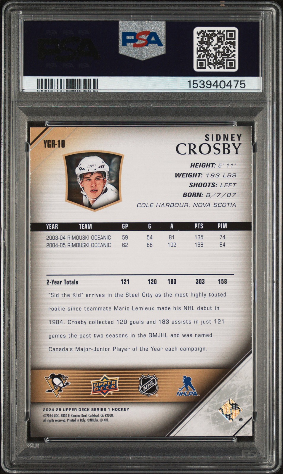 2024 upper deck #YGR10 Sidney Crosby PSA 9 view 2