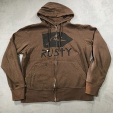 Vintage Y2K Rusty Surf Hoodie Sweatshirt Men's Medium Brown Full Zip Grunge Fade