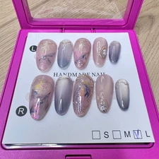 Handmade Hard Gel Press on Nail Art Kit Sz L Glitter Ombre Glitter Jewel Gold