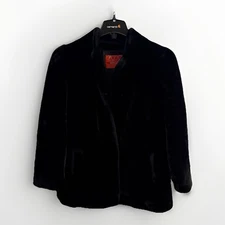 Vintage Borgazia Faux Fur Coat Black Sz 12 Deep Pile Union Made In USA