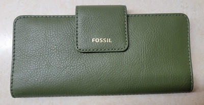 Fossil Madison Pebbled Leather Snap Clutch Wallet   Chive Green NWT