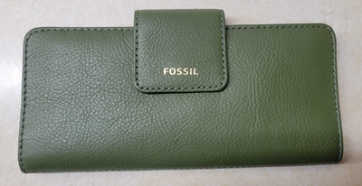 Fossil Madison Pebbled Leather Snap Clutch Wallet – Chive Green