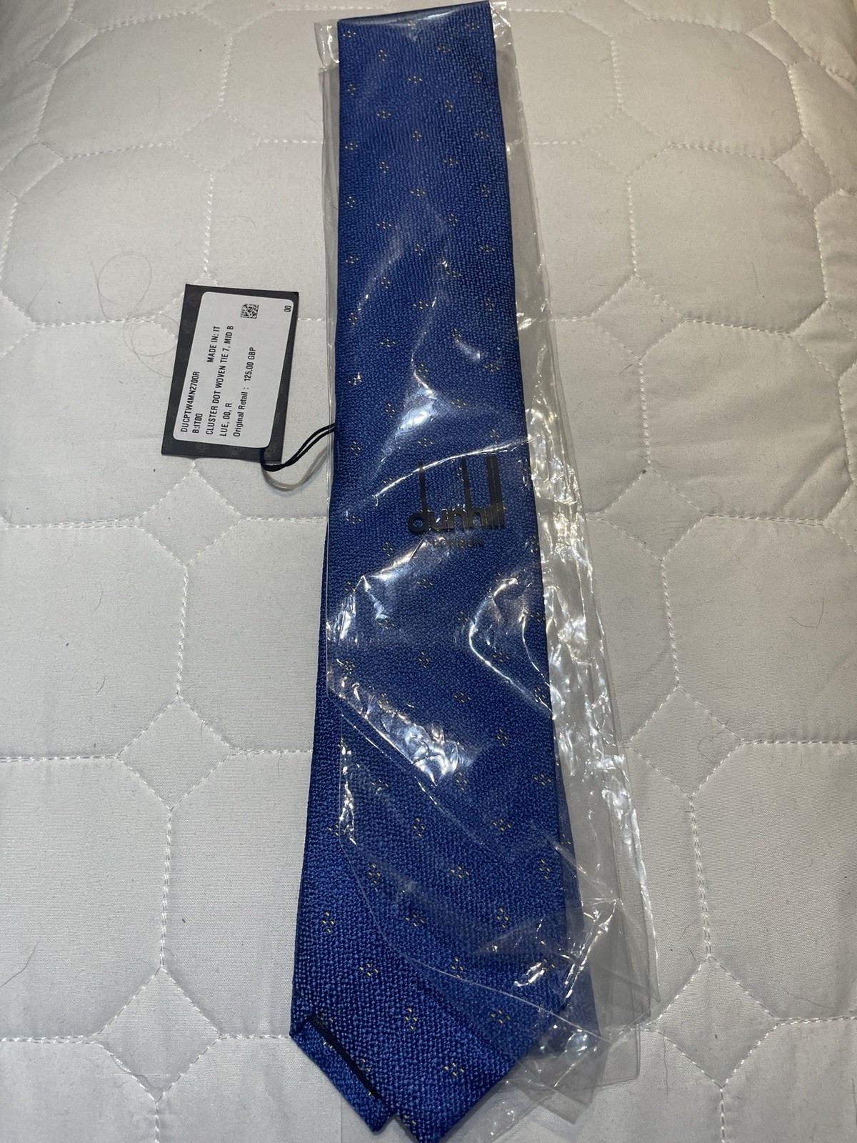Dunhill Blue Woven Tie With Gold Cluster Dots 7cm BNWT RRP £125 image 10